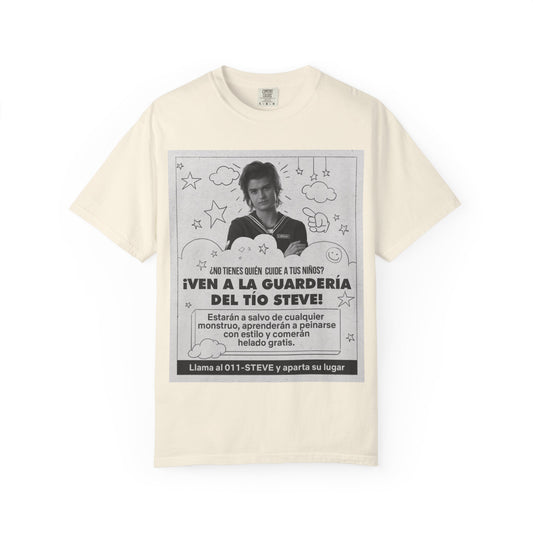 Vintage Spanish Ad Graphic T-Shirt — "¡Ven a la Guardería del Tío Steve!"