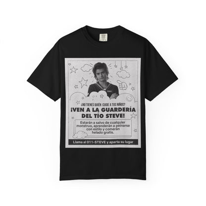 Vintage Spanish Ad Graphic T-Shirt — "¡Ven a la Guardería del Tío Steve!"