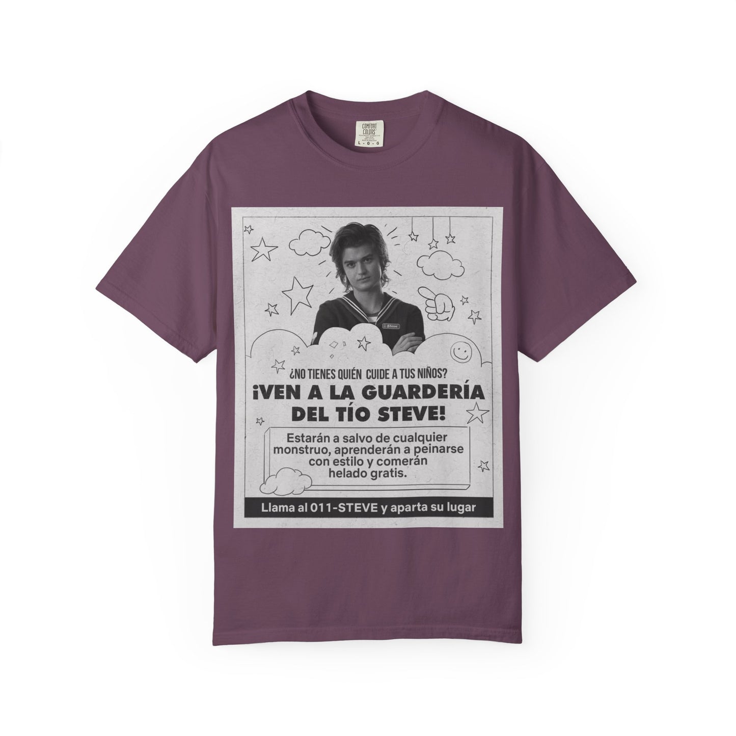 Vintage Spanish Ad Graphic T-Shirt — "¡Ven a la Guardería del Tío Steve!"
