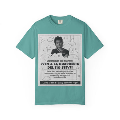 Vintage Spanish Ad Graphic T-Shirt — "¡Ven a la Guardería del Tío Steve!"