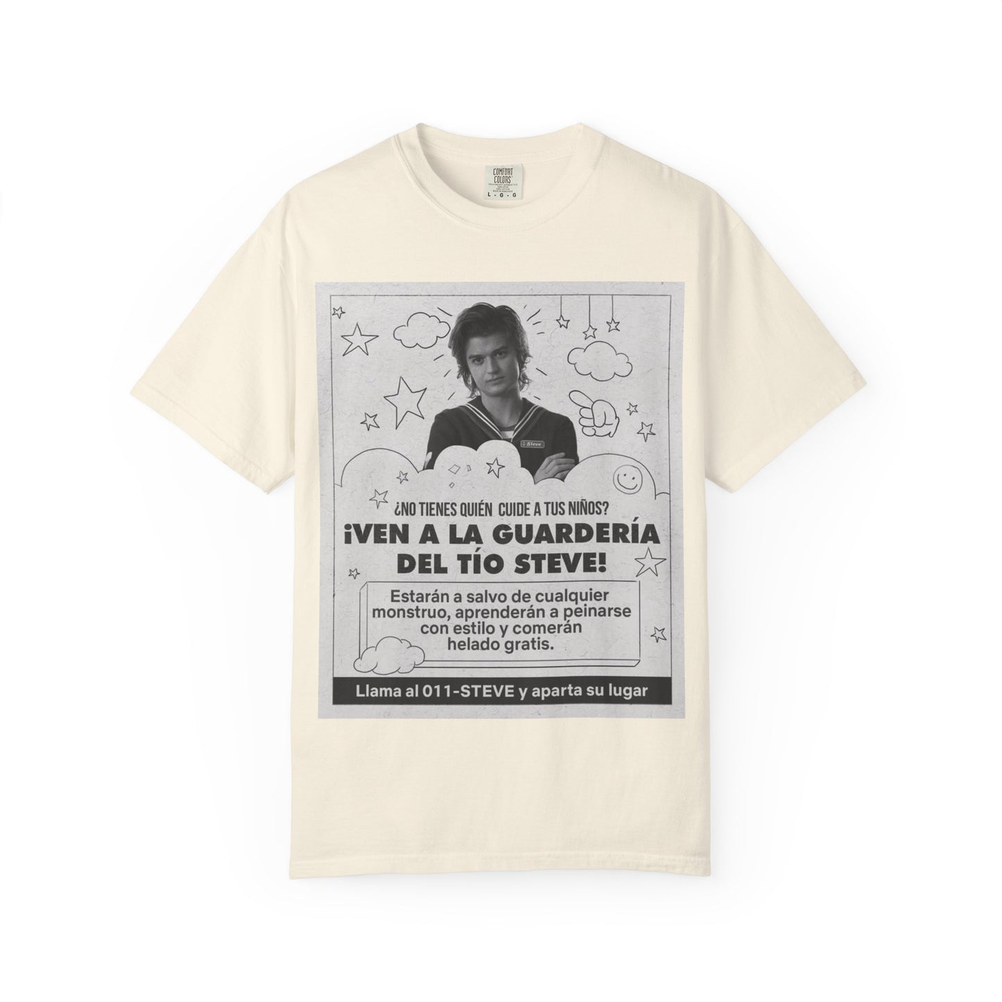 Vintage Spanish Ad Graphic T-Shirt — "¡Ven a la Guardería del Tío Steve!"