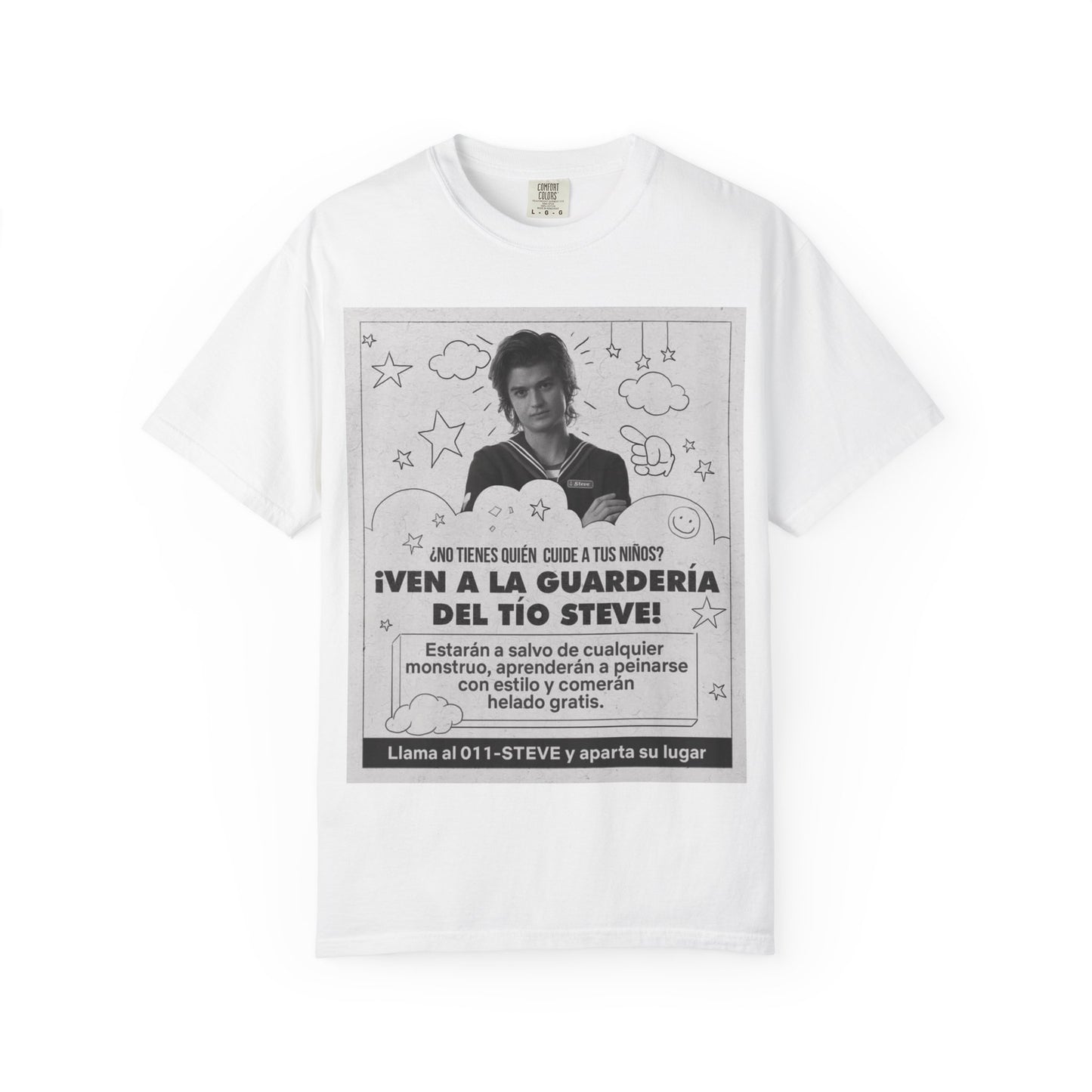 Vintage Spanish Ad Graphic T-Shirt — "¡Ven a la Guardería del Tío Steve!"