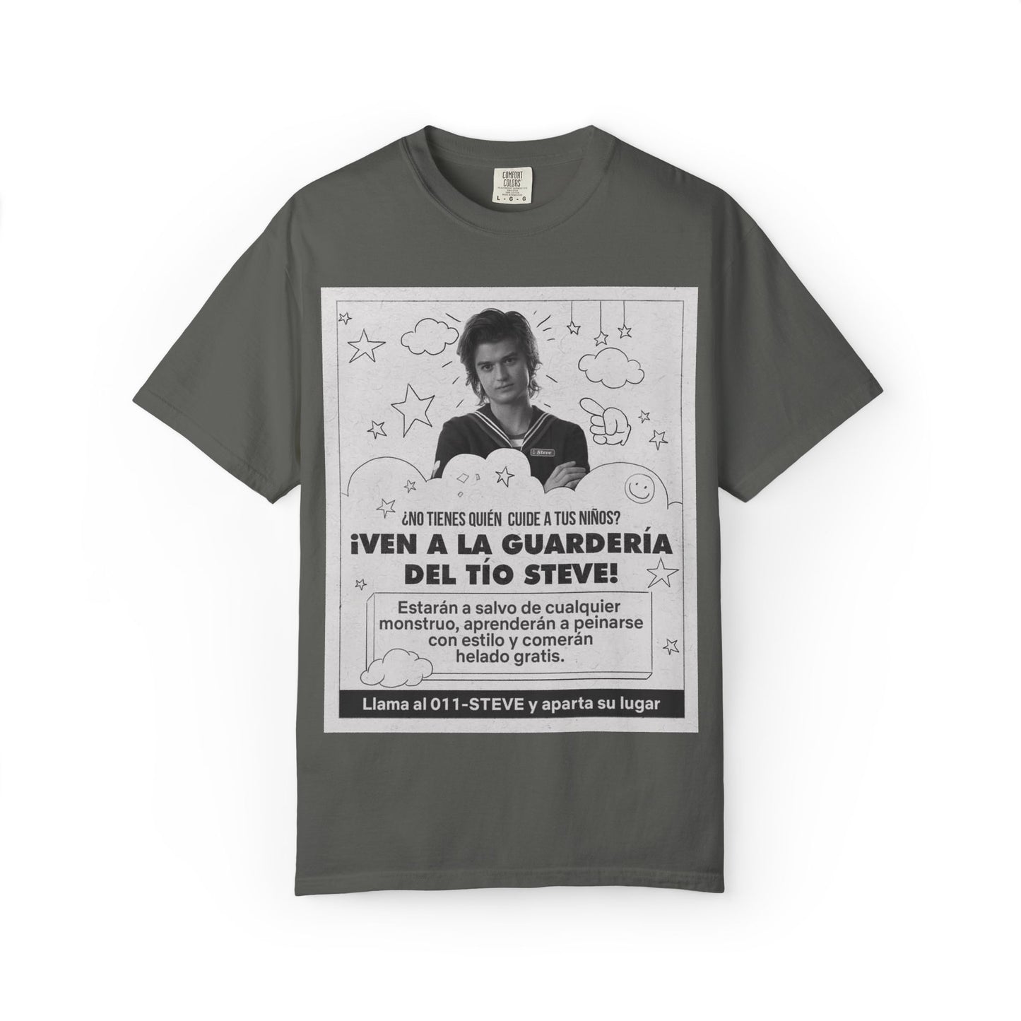 Vintage Spanish Ad Graphic T-Shirt — "¡Ven a la Guardería del Tío Steve!"