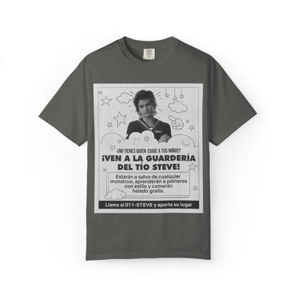 Vintage Spanish Ad Graphic T-Shirt — "¡Ven a la Guardería del Tío Steve!"