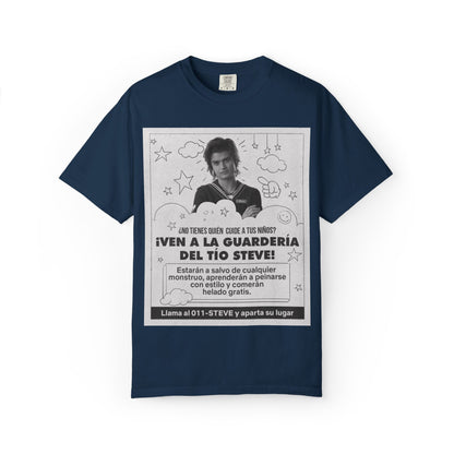 Vintage Spanish Ad Graphic T-Shirt — "¡Ven a la Guardería del Tío Steve!"