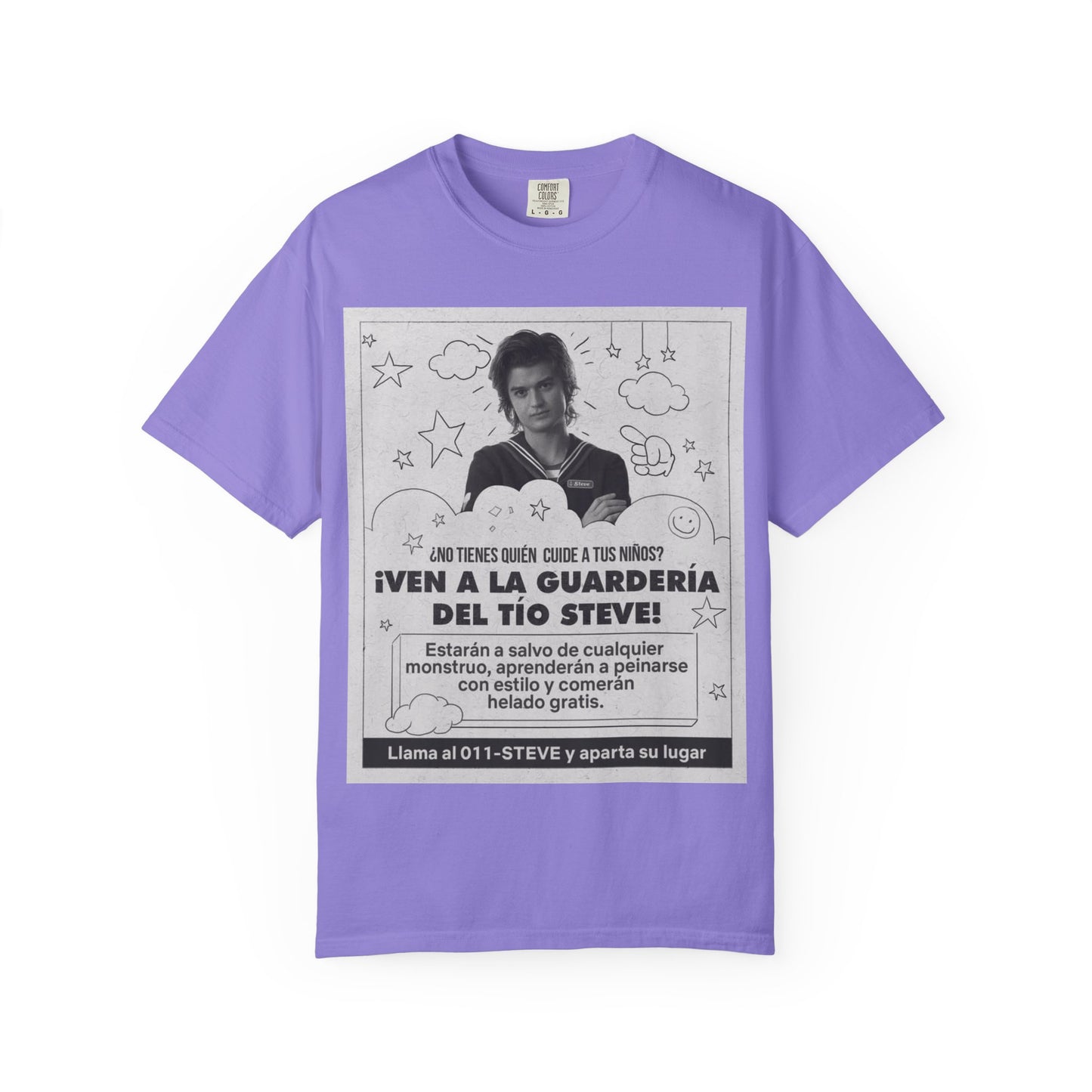 Vintage Spanish Ad Graphic T-Shirt — "¡Ven a la Guardería del Tío Steve!"